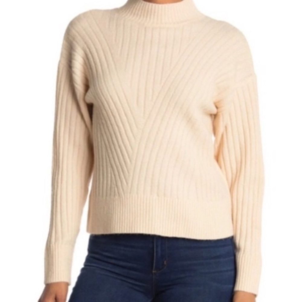 Sophie Rue | Ivory Ribbed Geometric Mock Neck Sweater M